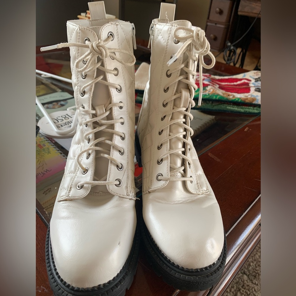 Rock and Candy White Combat Boots